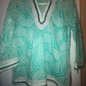 Talbots Green Embellished Tunic Top